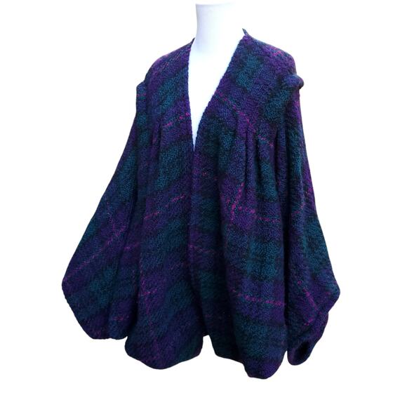 Boyne Valley Weavers Purple Green Wool Poncho Cape Irish Ireland One Size - Picture 6 of 13